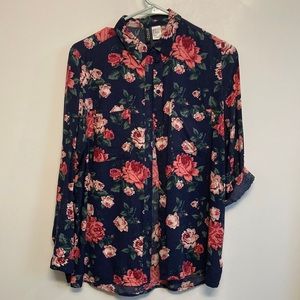 Floral navy button down